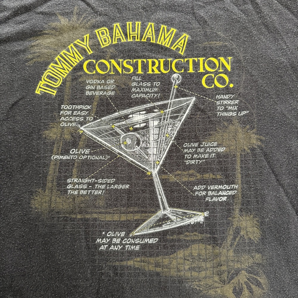 Tommy Bahama Shirt Men's Large Black Martini Construction Co. Vintage